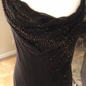 Dark Brown Chiffon Gown with bronze beads